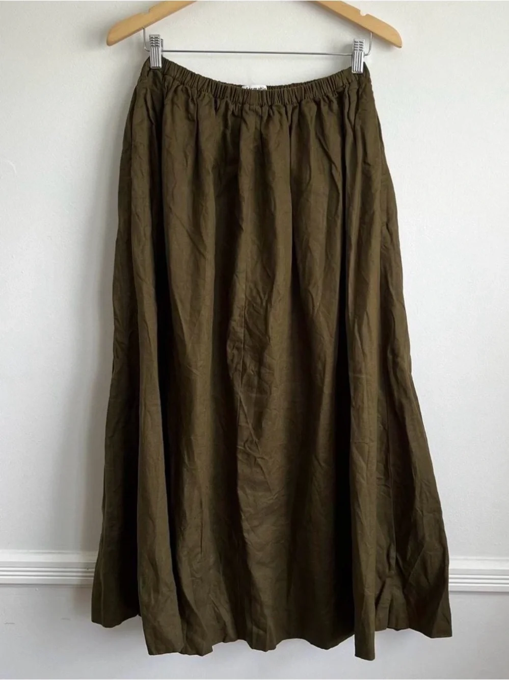 Reformation Olive Green Linen Maxi Skirt